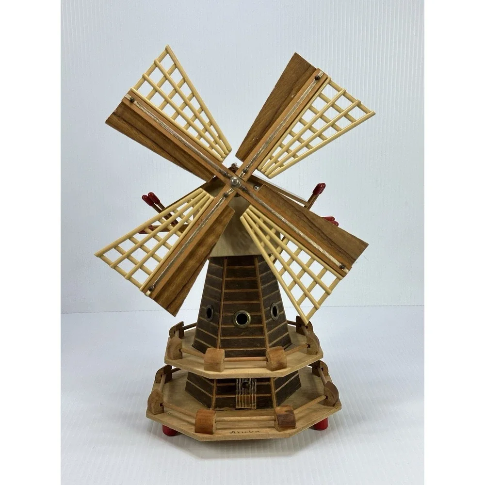 Vintage Wooden Electric Windmill Lamp Light Up Décor‎ Handmade Aruba